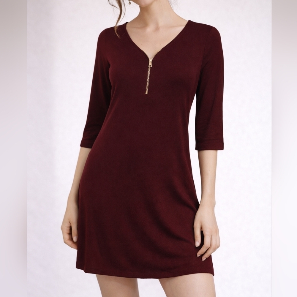 PINC Purple Zipper Half Sleeve Tunic Micro Dress